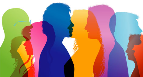 coloured silhoutte heads